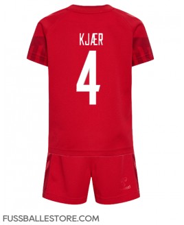Günstige Dänemark Simon Kjaer #4 Heimtrikotsatz Kinder WM 2022 Kurzarm (+ Kurze Hosen)